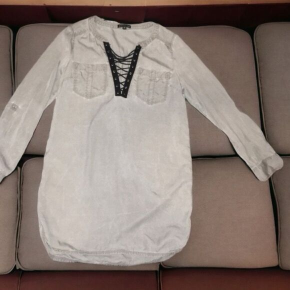 Express Dress Mini Shirtdress Tunic Lace-Up Deep V Eco Friendly Goth Size Small - Picture 10 of 16